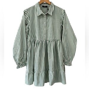 ABLE Aleesha swing Shirt dress L green cream cabana stripes tiered cotton NWT